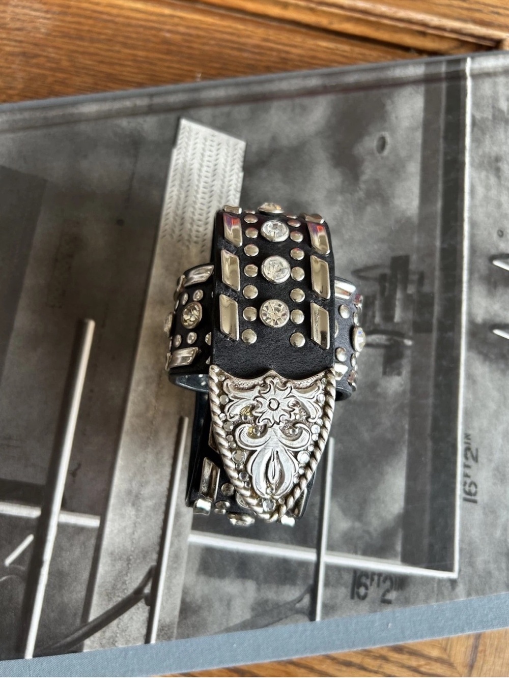 Vintage Y2K Black Leather Rhinestone Cell Phone Holster Belt Clip McBling Bling